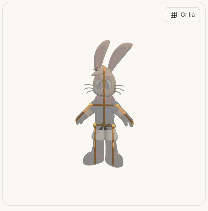 Stylized 3D rabbit standing with visible rig for character animation