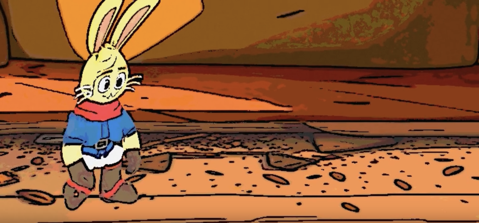 Lukita and Michi share a cave scene with a clean frame and storybook feel