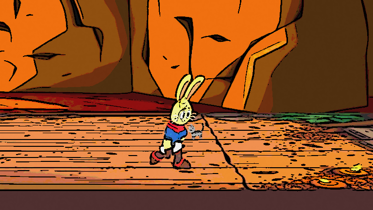 The same scene in an inked comic style with bold lines and adventure energy