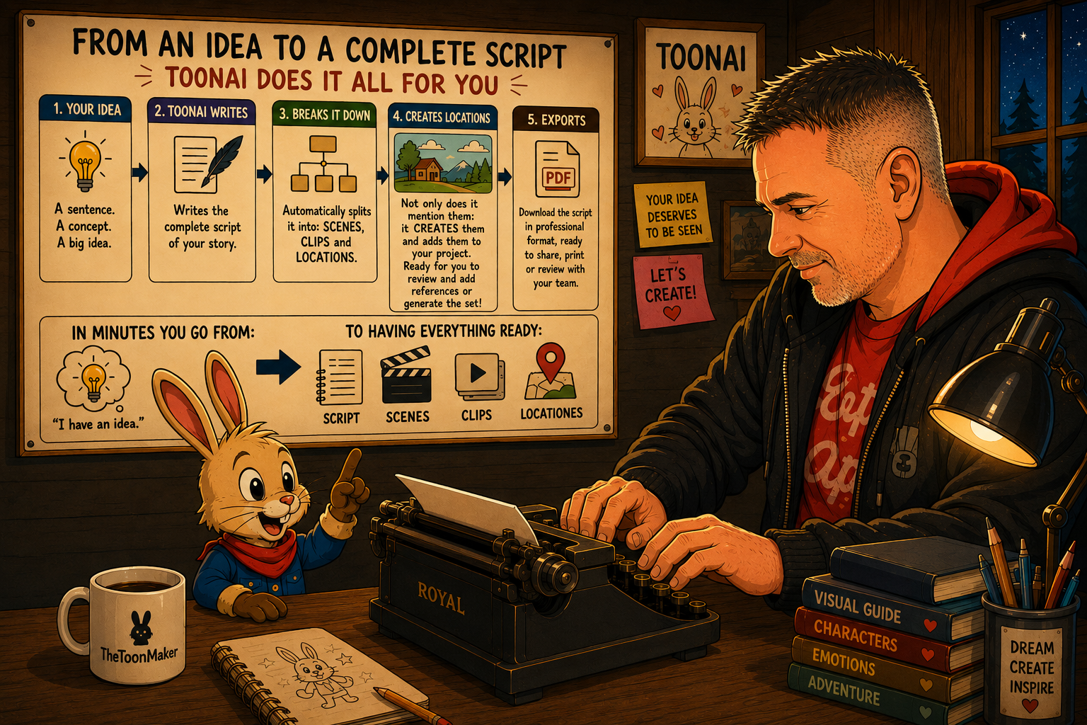 De una idea al guion completo en minutos con ToonAI