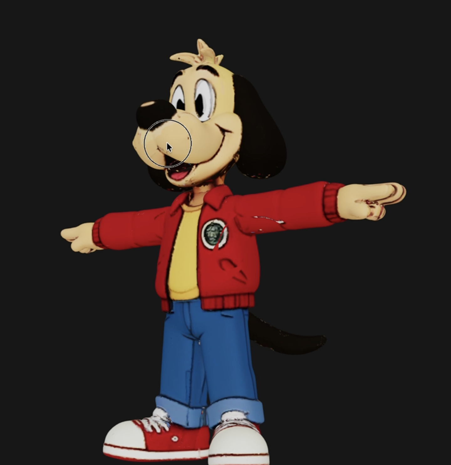 3D character in an editing pose, useful for detailed texture retouching