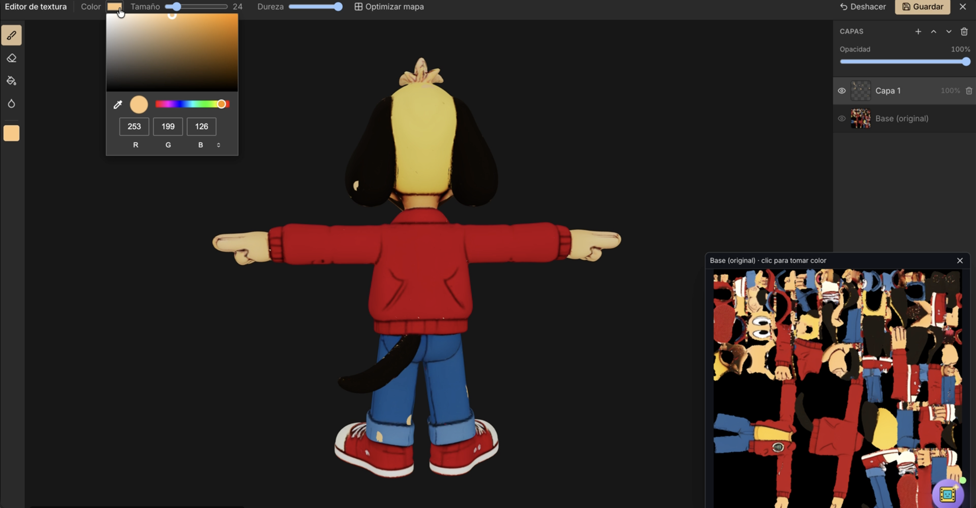 Child character from the back in the editing view, showing layered work